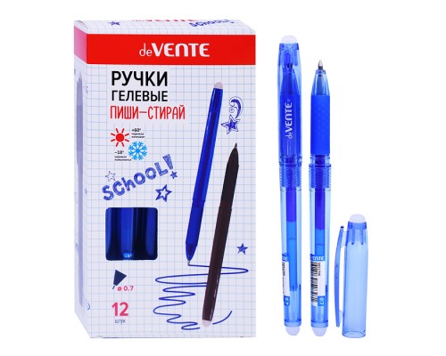Ручка гелевая стираемая "Edit" d=0,7 мм, полупрозрачный синий корпус, с каучуковым держателем, с 2-мя ластиками (в колпачке и на конце корпуса) сменный стержень, индивидуальная маркировка, синяя