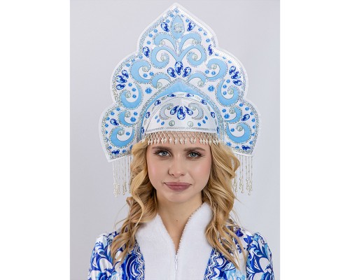 Кокошник "Русская Красавица" бело-голубой