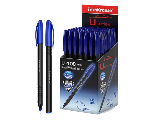 Ручка шариковая U-108 Stick Black Edition 1.0, Ultra Glide Technology, цвет чернил синий