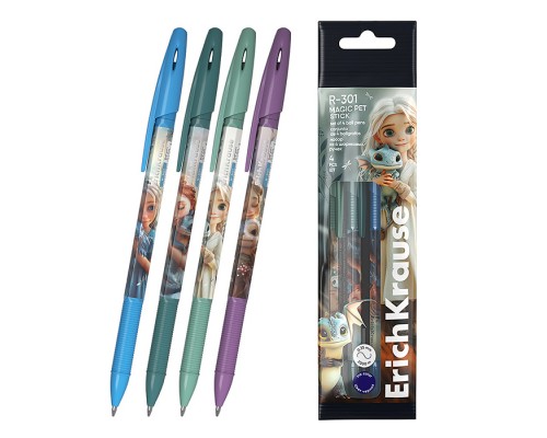 Набор из 4 ручек шариковых R-301 Stick Magic Pet 0.7, цвет чернил синий