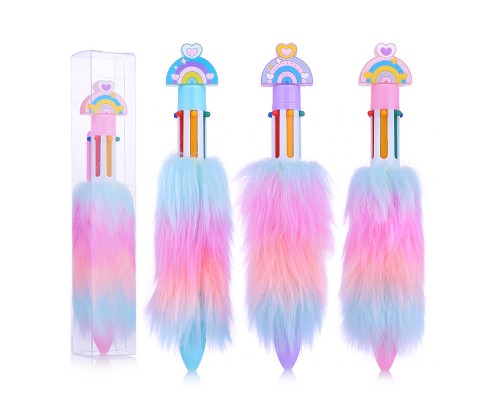 Ручка шариковая автоматическая Plush Rainbow, 6 цв.