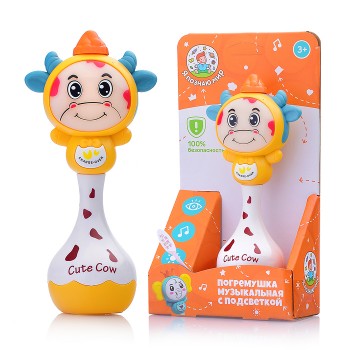 Погремушка музыкальная с подсветкой "Коровка" в коробке Погремушка музыкальная с подсветкой "Коровка" в коробке