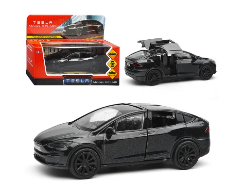 Машина металл Tesla Model X Plaid 12 см, двери, черн, в коробке