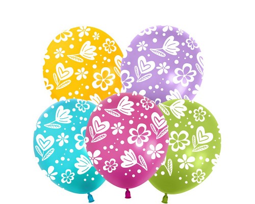 Шар (12''/30 см) Цветочки, Ассорти, пастель, 5 ст, 25 шт.
