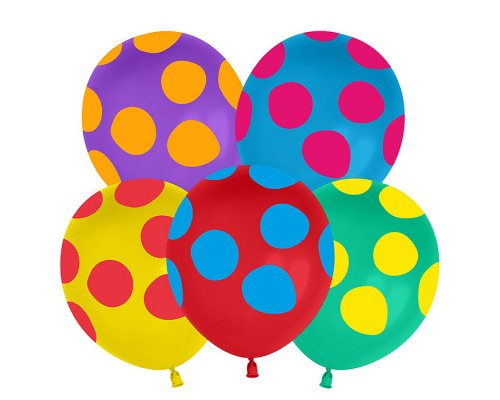 Шар (12''/30 см) Разноцветные точки, Ассорти, пастель, 5 ст, 25 шт.