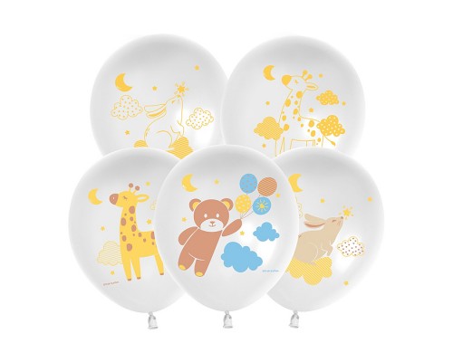 Шар (12''/30 см) Любимые зверята, Белый, пастель, 2 ст, 25 шт.