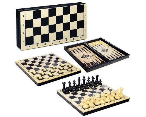 Игра 3 в 1 (Шахматы, шашки, нарды, доска дерево+пластик)