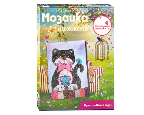 Мозаика из пайеток на холсте "Кошки-мышки"