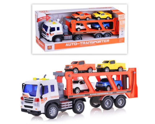Машина "Автовоз" 4 машины 1:16 (свет, звук) на батарейках, в коробке Машина "Автовоз" 4 машины 1:16 (свет, звук) на батарейках, в коробке