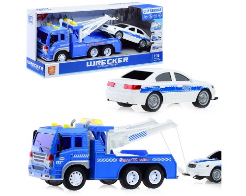 Машина "Эвакуатор" 1:16 (свет,звук) на батарейках, в коробке (синий) Машина "Эвакуатор" 1:16 (свет,звук) на батарейках, в коробке (синий)