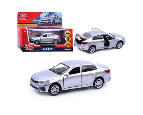 Машина металл KIA Optima длина 12 см, двери, багаж, инерц, серебристый, в коробке