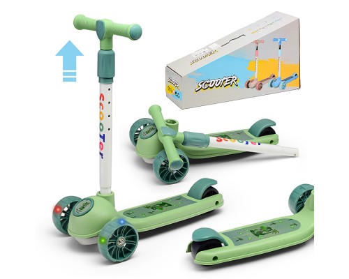 Самокат 3-х. кол., колеса световые PU, зеленый, в коробке