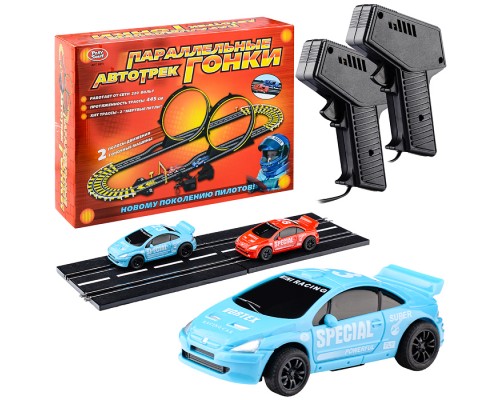 Автотрек  "Параллельные гонки" (445 см.) от сети 220в, в коробке