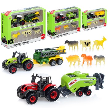 Машина "Спецтехника" с прицепом и животными, в коробке