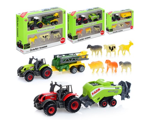 Машина "Спецтехника" с прицепом и животными, в коробке