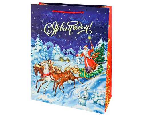 Пакет подарочный 31x40x12 см (XL) "Тройка коней"