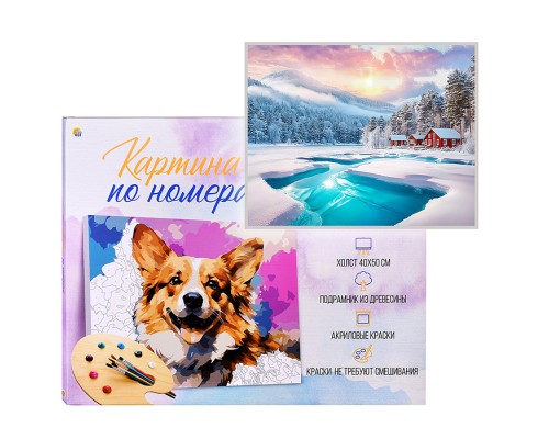 Холст с красками 40х50 по номерам "Морозный день на Севере" в коробке (30цв.)
