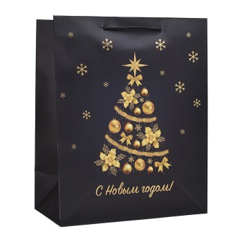 Пакет подарочный 26,4х32,7х13,6 см (L) "Золотистая ёлка"
