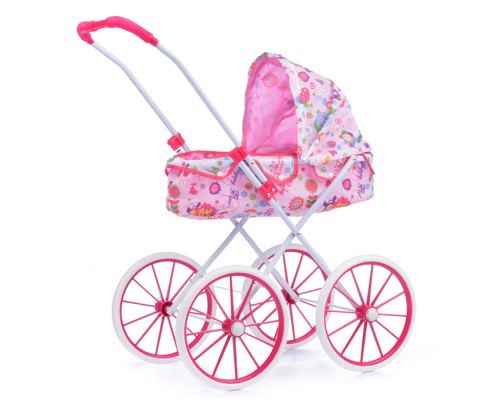 Коляска для куклы, лежачая, в розовом цвете, в пакете