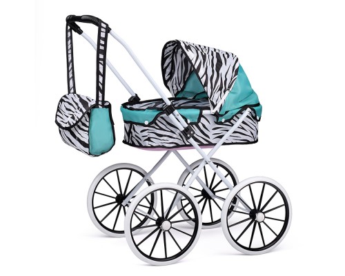 Коляска для кукол, металлическая, складная, прогулочная с капюшоном и сумкой, цвет бирюзовый