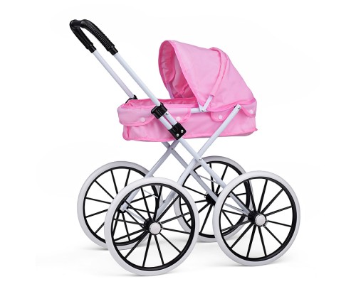 Коляска для кукол, металлическая, прогулочная с капюшоном, цвет розовый