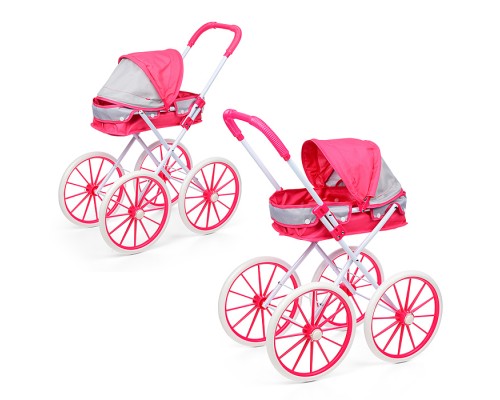 Коляска для кукол металлическая, складная, прогулочная с капюшоном, цвет красно-серая