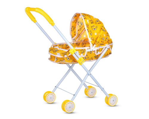 Коляска для кукол (металлическая, складная, прогулочная с капюшоном, цвет желтый) в пакете