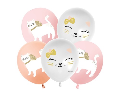 Шар (12''/30 см) Кошечка с бантом, Ассорти, пастель, 1 ст, 25 шт.