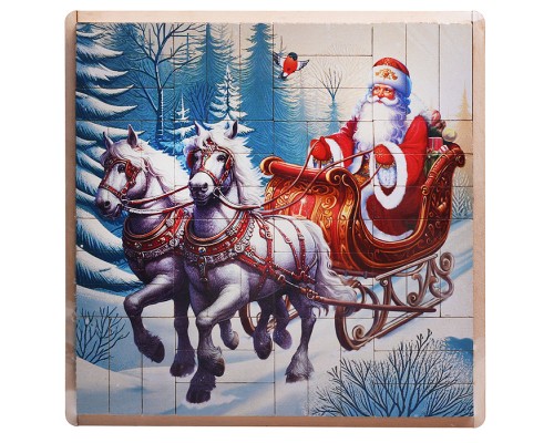Настольная игра Джанга-пазл "Новогодние лошадки с Дед Морозом" (МДФ)
