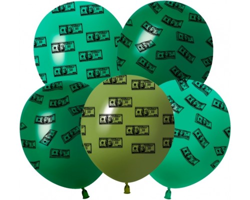 Шар (12''/30 см) Доллары, Ассорти, пастель, 5 ст, 25 шт.