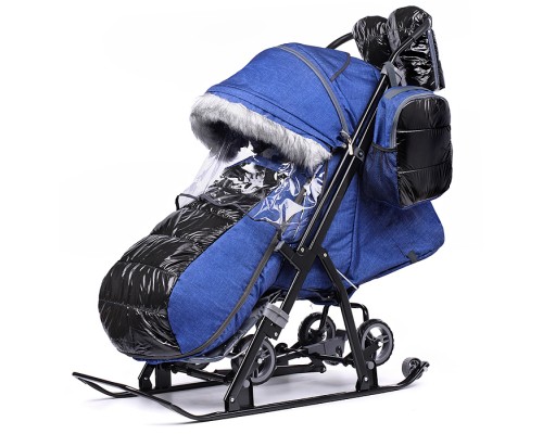 Санки-коляска "NOVA" лён (синий)