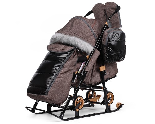 Санки-коляска "Glory gloss" (лён коричневый крупный)