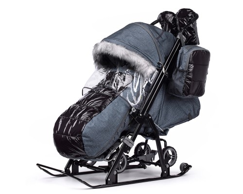 Санки-коляска "NOVA" лён (серо-зеленый)