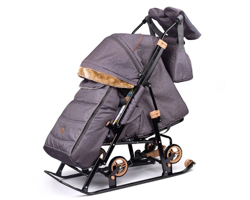 Санки-коляска "Glory" (лён серо-коричневый)