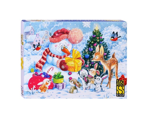 Пазл 160 "Снеговик и зайчата"