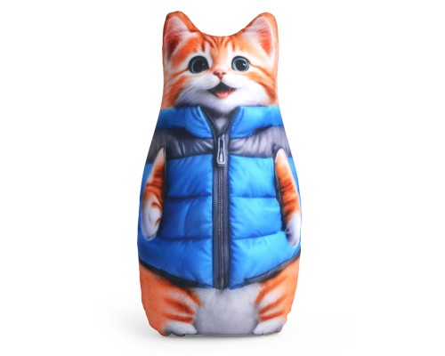 Игрушка антистресс "Кот" в голубой курточке(можно с меховысм капюшоном) 30 см.