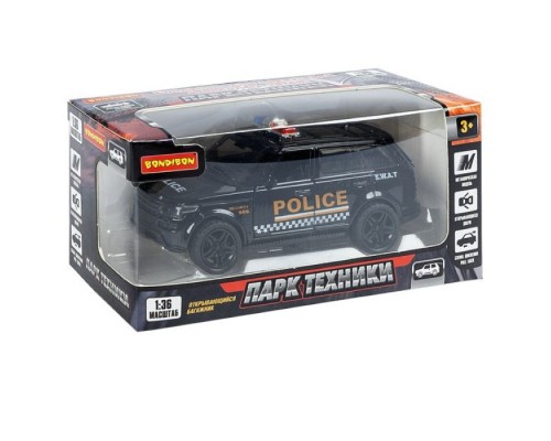Машина метал. инерционная, М1:36, 3 открыв. двери "Парк Техники" джип полиции черный
