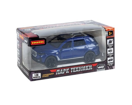 Машина метал. инерционная, М1:36, 3 открыв. двери "Парк Техники" джип синий