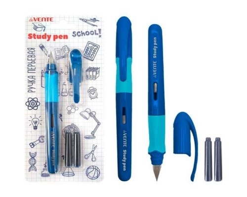 Ручка перьевая "School. StydyPen" перо тонкое F (Fine) в комплекте с 3-мя баллончиками 0,8 мл