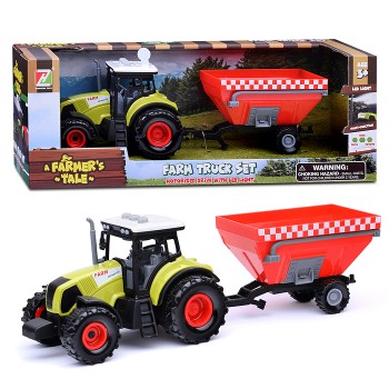 Трактор с красным прицепом, в коробке