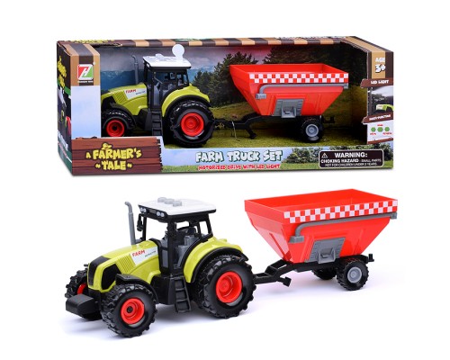 Трактор с красным прицепом, в коробке