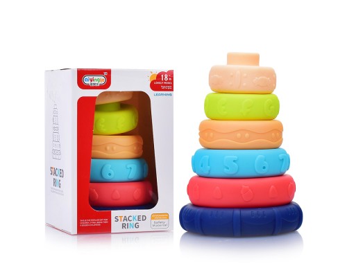 Пирамидка цветная, с цифрами и рисунко, в коробке