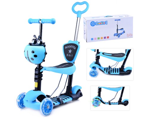 Самокат 3-х кол., синий, светящиеся колёса, PVC, ABEC 7, в коробке