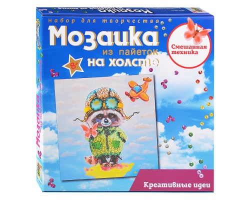 Мозаика из пайеток на холсте "Енот"
