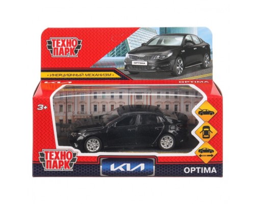 Машина металл KIA OPTIMA длина 12 см, двери, багаж, инерц, черный, в коробке