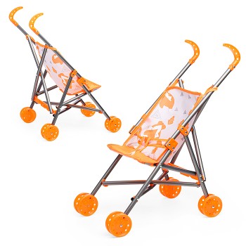 Коляска кукольная (металлическая, трость, складная, цвет оранжевый) в пакете