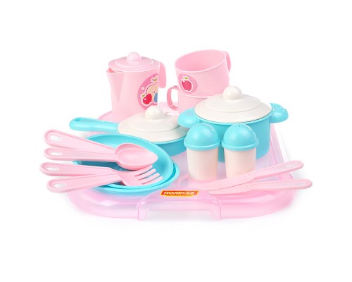 Набор детской посуды "Хозяюшка" с подносом на 2 персоны (V4) (19 элементов) (в сеточке)