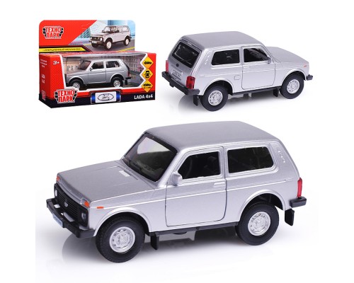 Машина металл LADA 4x4 12 см, двери, багаж, инерц, серебристый