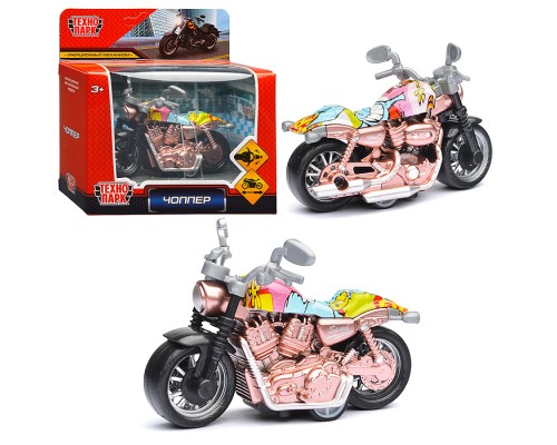 Модель металл Чоппер (микс 4 цвета), 9 см, инерц., руль.