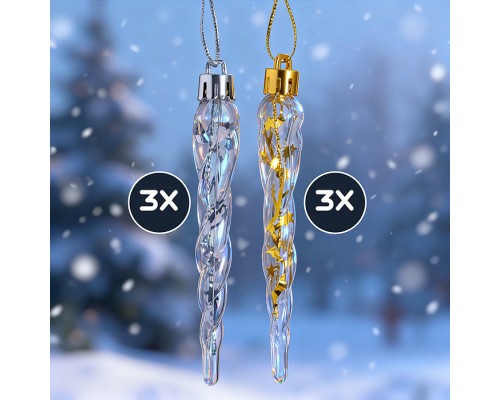 Новогоднее украшение "Сосульки" (золото/серебро, 6шт х 11см)